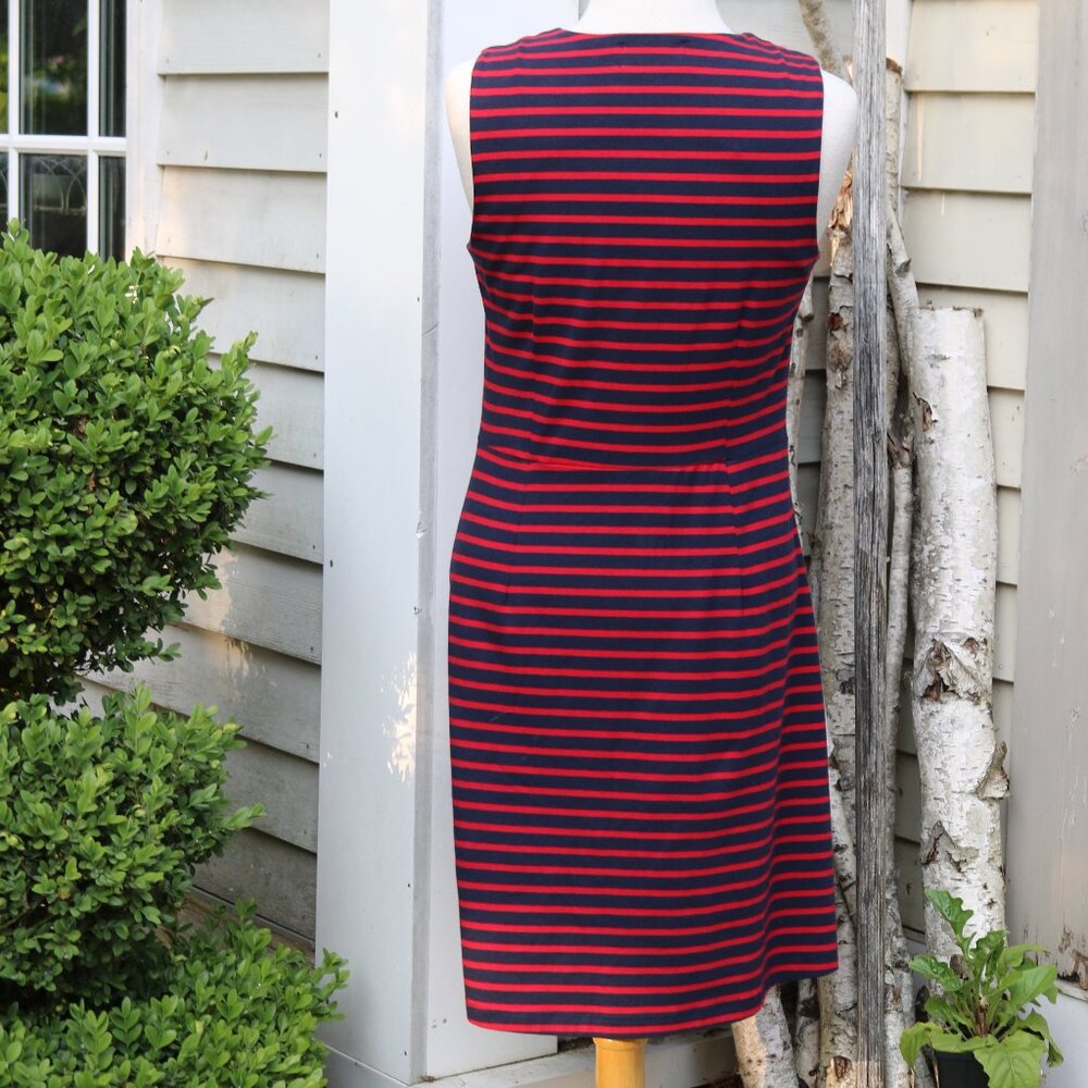 Duffield Lane Red Blue Stripe Zipper Front Pleated A-Line Knit Dress Sz SMALL - Picture 5 of 7